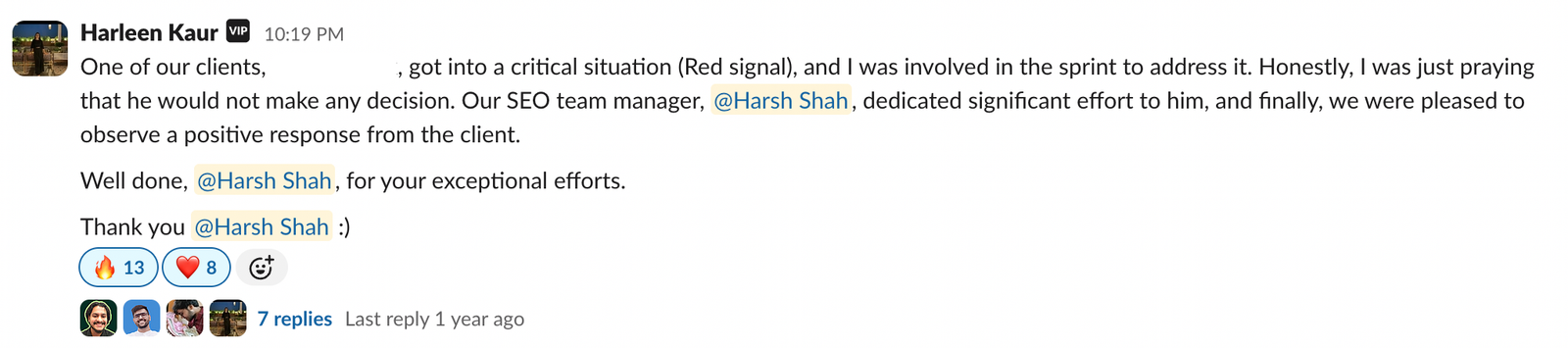 Slack testimonial about rescuing a critical client.