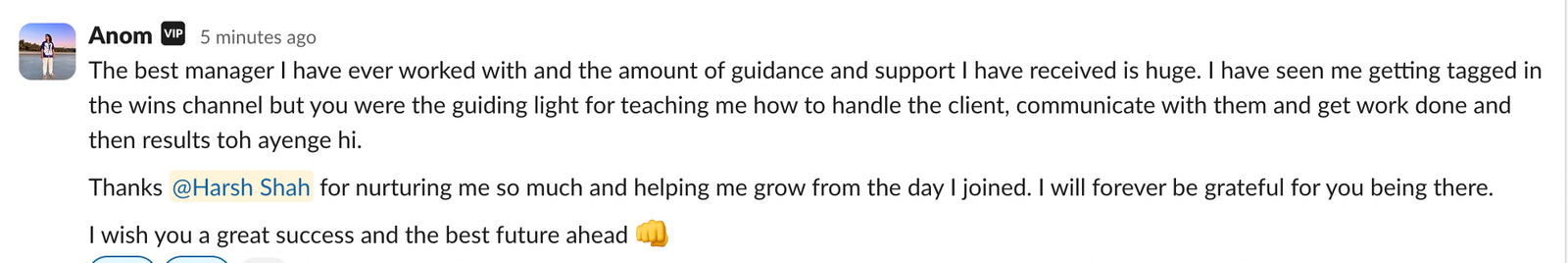 Internal team feedback about leadership.